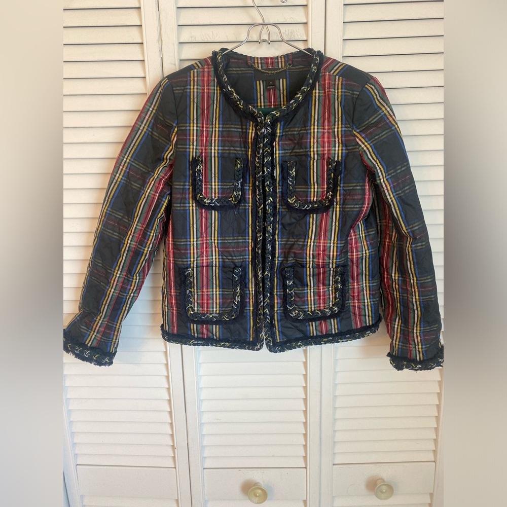 J Crew Quilted Lady Jacket Stewart Tartan Plaid Size 4 Dark Academia School RARE